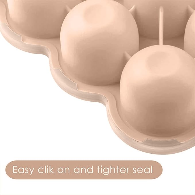 Samuelworld Baby Food Storage Container, 12 Portions x 2.5oz - BPA Free Silicone Freezer Tray with Clip-On Lid for Breast Milk Storage, Homemade Baby Food, Vegetable & Fruit Purees - Brown