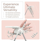 KÜB 3-in-1 Foldable Baby High Chair | 7 Height & 4 Recline Adjustable | Removable Seat & Tray for Easy Clean | 2 Locking Wheels | Multifunctional Infant High chairs for Babies and Toddlers Girl (Pink)