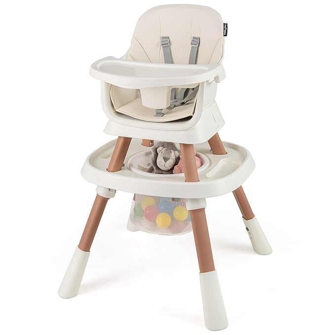 KOTEK 16 in 1 Convertible High Chair, Baby Highchair & Activity Center with Toys, Booster Seat, Building Block Table, Toddler Chair with 5-Point Harness, Removable Tray & Cushion (White)