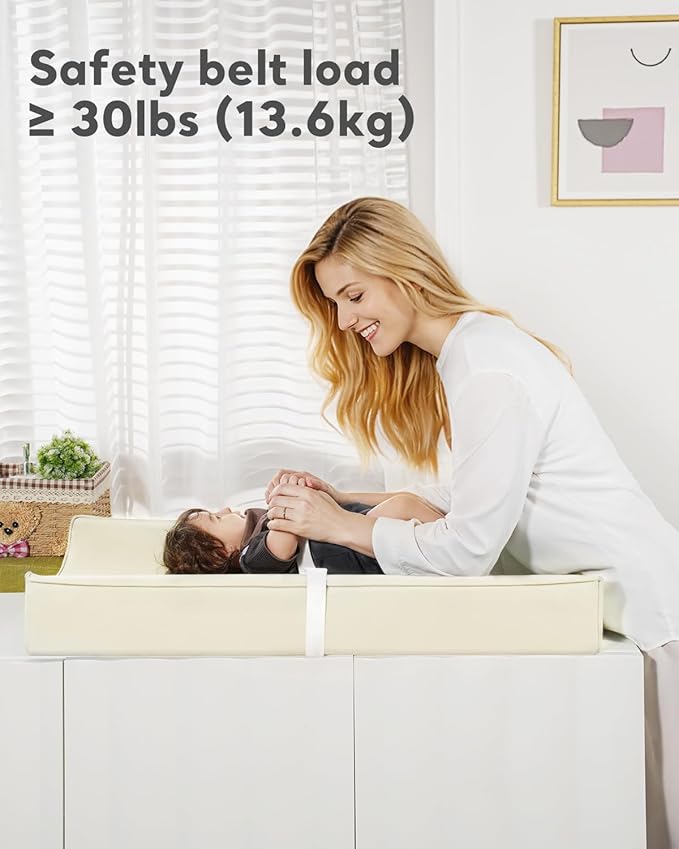Vegan Leather Waterproof Baby Changing Pad - Wipeable, Extra Thick & Portable & Non-Slip Diaper Mat for Dresser, Crib, Travel | Soft & Safe (White)
