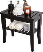 VVW 19 Inch 2-Tier Bamboo Shower Bench - Bathroom Bench Seat with Storage Shelf, Wooden Spa Seat with Non-Slip Feet Bath Stool for Adults Women Elderly, (Black)