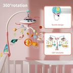 Baby Musical Crib Mobile with Night Lights and Relaxing Music,Hanging Rotating Animals Rattles,Stars Projection,Remote Control,for Boy Girl Newborn Baby Toys（Pink）