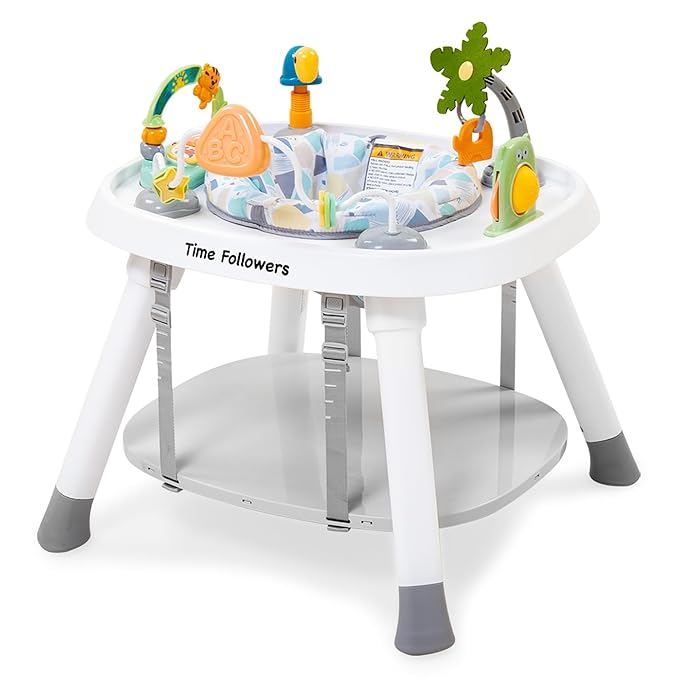 Time Followers® 6-in-1 Baby Activity Center | Jumpers and Bouncers | 4 Stage Grow Stationary Standing Toddler Play Table | Shower Gift | Infant Essential for Baby Ages 6-36Month (White)