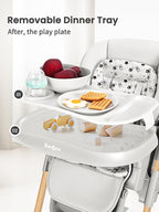 Foldable High Chair with Soft Cushion, High Chairs for Babies and Toddlers, Height Adjustable Feeding Chair, Adjustable Backrest and Footrest, Lockable Wheels, Woodgrain Star Gray