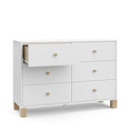 Storkcraft California 6-Drawer Double Dresser (White with Driftwood) - GREENGUARD Gold Certified, Interlocking Drawer System, Dresser Drawer Organizer for Kids Bedroom