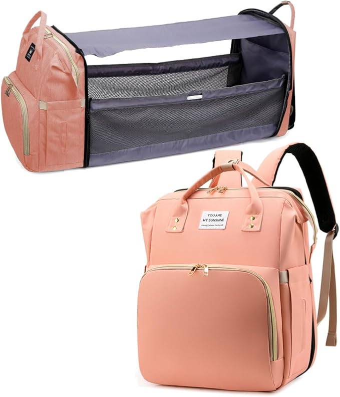 Diaper Bag Backpack with Changing Station, Nappy Baby Bags with Portable Changing Pad, 900D Waterproof Multi-Function Travel Portable Mommy Bag, Pink