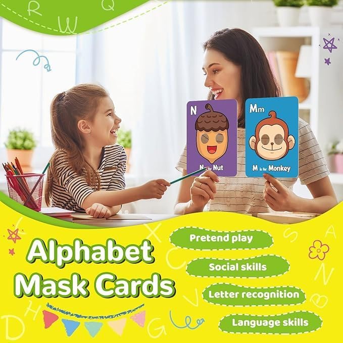 2025 New Alphabet ABC Flash Cards with Animal Masks, 26 Pcs Animal mask Alphabet Cards, Interactive Education Games, Learn Letters, English Phrases