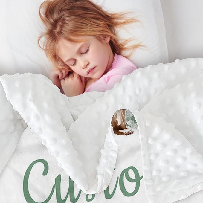 Custom Name Baby Receiving Blanket – Cozy Flannel with Double-Layer Dotted Backing – Bear in Forest Theme for Newborns and Toddlers
