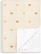 Heart Baby Blankets for Girls, Soft Nursery Minky Blankets with Muslin and Dotted Fleece Back 30x40 inches, Receiving Bed Quilt for Newborn, Infants, Toddlers