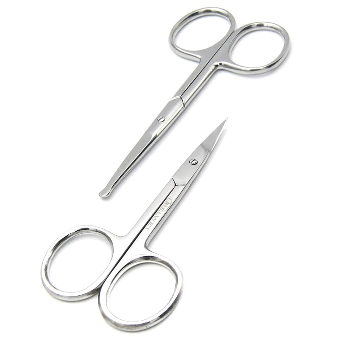 Pack of 2 Curved & Rounded Blunt Tip TSA Stainless Steel Small Scissors for Eyebrows & Eyelashes for Beard Trimming & Moustache, Baby Scissors for Nails, Nose & Facial Hair Scissor.