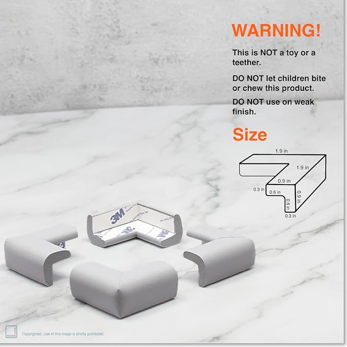 Roving Cove Slimfit Corner Edge Protector for Baby Proofing (Small 18ft Edges 8 Corners), Furniture Safety Bumper Guard, Soft NBR Rubber Foam, 3M Adhesive, Stone Grey