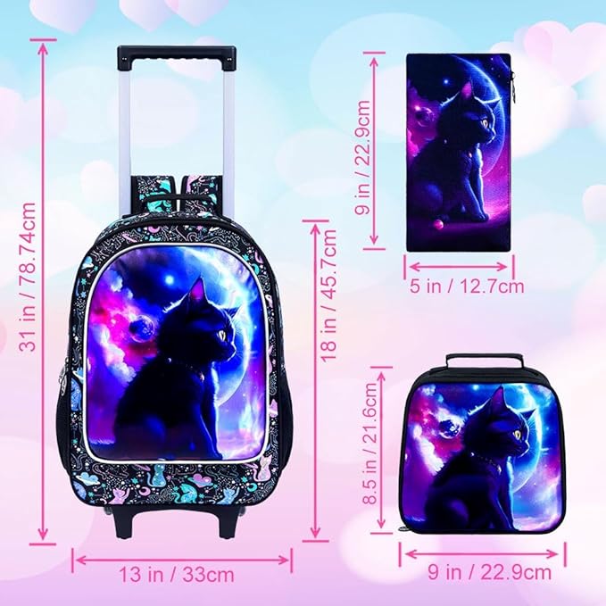 Kids Rolling Backpack for Girls, Roller Wheeled Bookbag - Wheeled Elementary School Bag