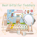 Baby Musical Instruments-Montessori Wooden Toys for Toddlers 1-3,Neutral Colors Percussion Instruments Set with Modern Boho Xylophone for Kids Preschool Educational 3+