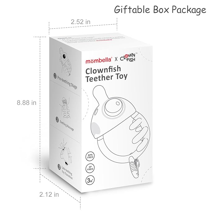 Baby Teething Toys 0-6 Months, Mombella Clownfish Teething Toys 6-12 Months, Baby Teether Toys with No Drop Strap, Silicone Baby Teething Relief Chew Toy, Easy to Hold for Infant, BPA Free, Blue