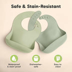 KeaBabies 2-Pack Silicone Baby Bibs for Eating - Sturdy Food-Grade Silicone Bibs for Babies Girl, Boy, Large Food Catcher, Clean & Put On Easily, Waterproof Toddler Feeding Essentials (Sage)