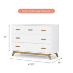 dadada Soho 5-Drawer Dresser for Nursery and Bedroom - Modern Design, Large Storage, Baby-Safe Finish, Soft Close Drawers, Anti-Tip Safety, Sturdy Legs & Solid Wood Handles, 47” Wide (White+Walnut)