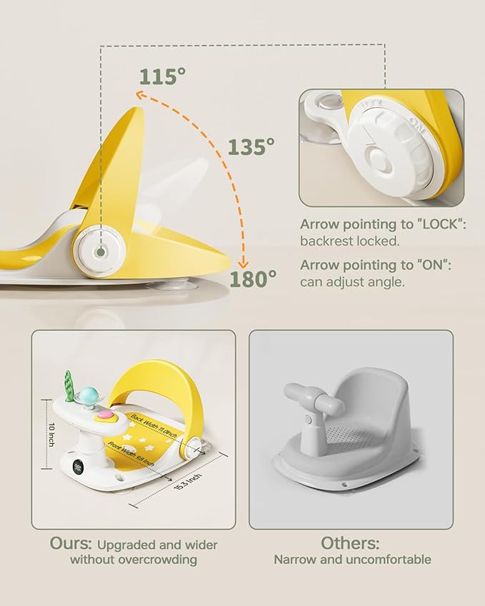 Baby Bath Seat for Babies 6 Months & Up Bath Seats for Babies Sitting Up Non-Slip Infant Bathtub Chair with Suction Cups & Water Thermometer for Toddlers Sitting Up, Easy to Clean (Yellow)