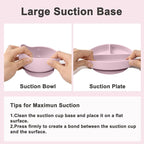 Silicone Baby Feeding Set 14 Pcs,Baby Led Weaning Supplies, Baby Spoons Suction Bowl Divided Plate Bib Cup Finger Brush,First Stage Solid Food Eating Utensils - 6+ Months(Light Pink)