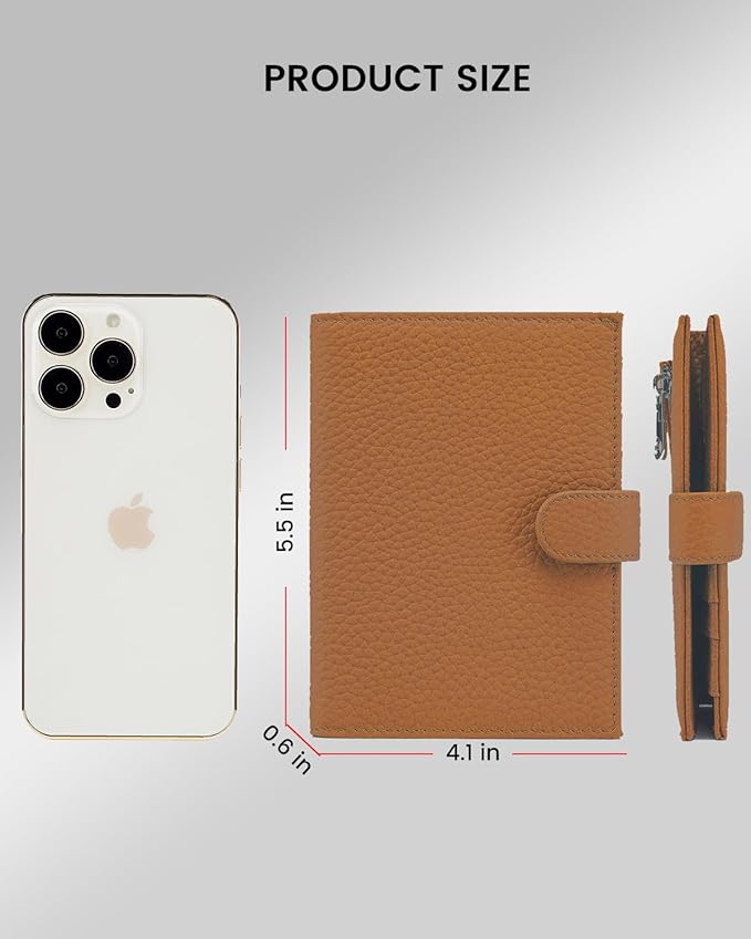 RFID Passport Holder Travel Wallet Compact for Women, Leather Passport Wallet with Card Holders,Zippered Coins Pocket and Cash Compartment, Brown