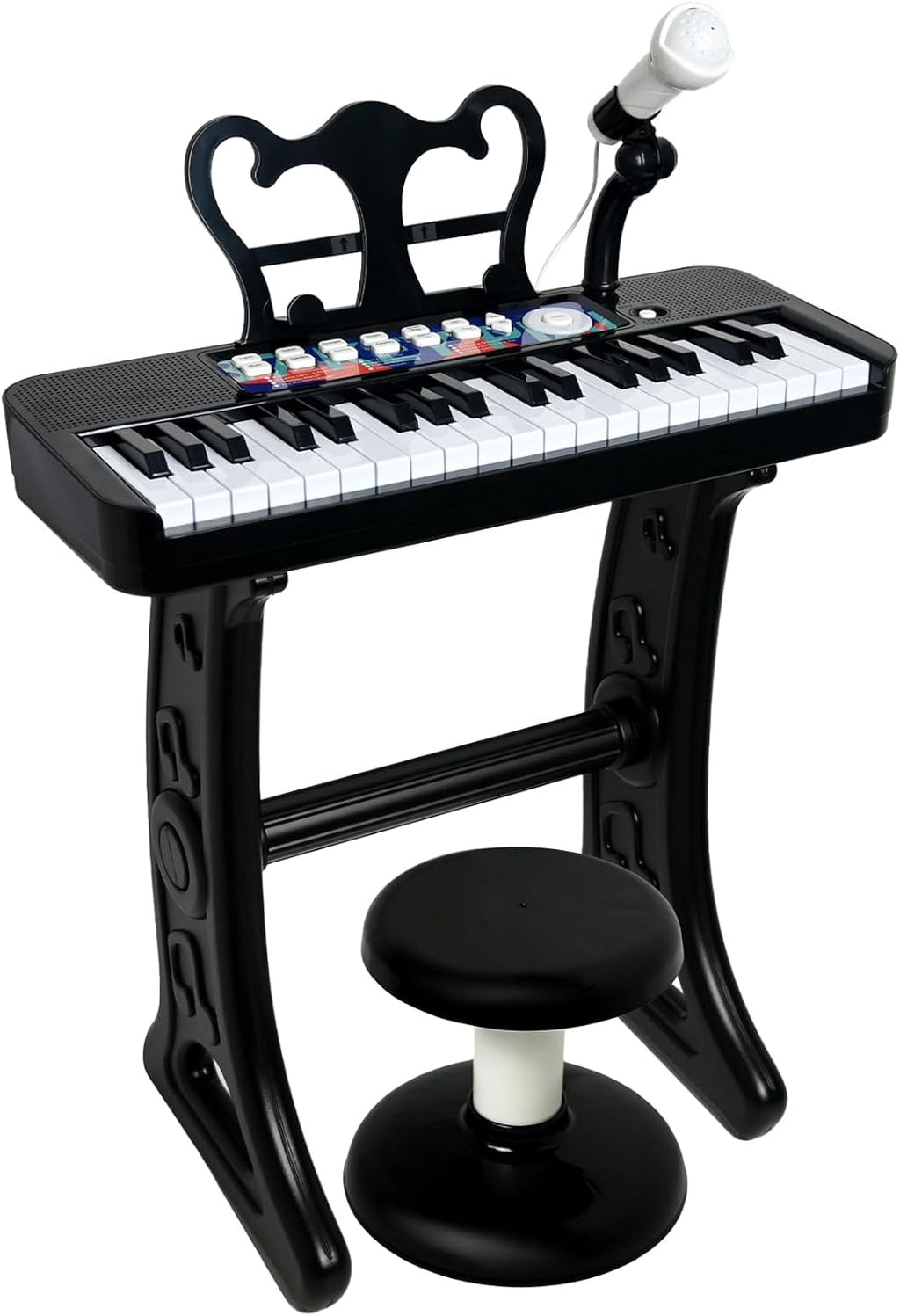 Love&Mini Piano Toy for Kids - 37 Keys Piano Keyboard Toy with Stool and Microphone, Black Electronic Musical Instrument Birthday Gift for Kids 3 4 5 6 7 8 Years Old Boys and Girls