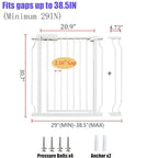 Walk Through Baby & Dog Gate 29-38.5 Inch, Pressure Mounted No Drilling, Adjustable Indoor Safety Gate for Stairs & Doorways - Metal Design for Kids and Pets, White