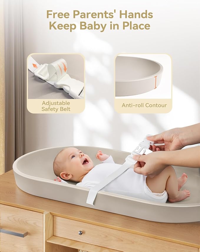 COMOMY Baby Changing Pad for Dresser - Wipeable Changing Pad with Restraining Belt, Waterproof, Soft, Lightweight and Portable, Easy to Clean for On The Go Diaper Change, Oatmeal-Colored
