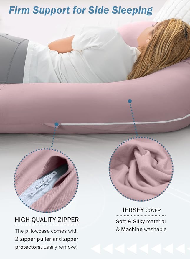 INSEN Pregnancy Pillow for Sleeping,Maternity Body Pillow for Pregnancy Women,Pregnancy Support Pillow for Back, Hip Pain, Pink