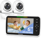 HelloBaby Baby Monitor 2 Cameras, 6'' World First IPS Split-Screen 30H Battery, No WiFi 2-Way Audio, Video, VOX, Double Cameras Pan-Tilt-Zoom, Night Vision, 8 Lullabies, 1000ft for Twins