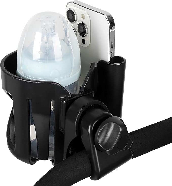Accmor Universal Cup Holder with Hook, Stroller Cup Holder with Phone Holder, 360° Rotatable Large Caliber Designed Bottle Holder for Stroller, Bike, Wheelchair, Walker, Scooter