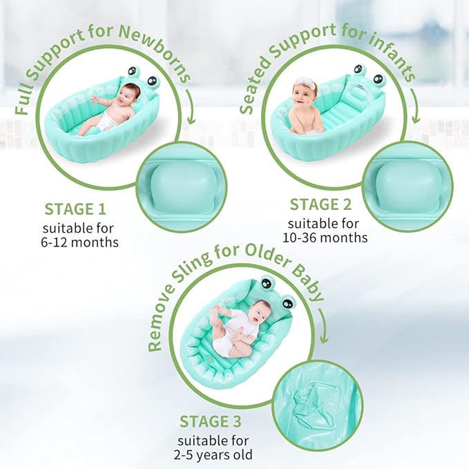 | Inflatable Baby Bathtub,Newborn Bathtub Seat for Infant,Non-Slip Baby Pool for Sitting up,Foldable Toddler Tub Shower,Portable Travel Bath for Kids 0-6 Year
