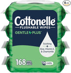 Cottonelle GentlePlus Flushable Wet Wipes with Aloe & Vitamin E, 4 Flip-Top Packs, 42 Wipes Per Pack (168 Total Wipes), Packaging May Vary