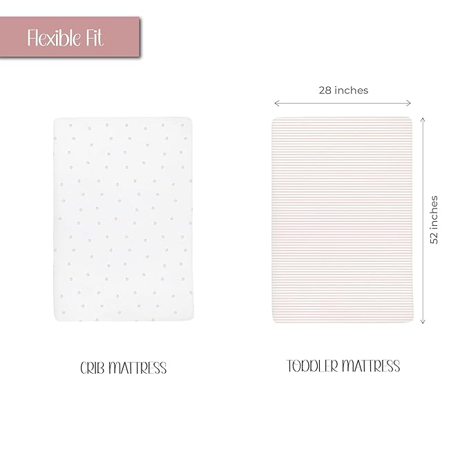 Ely’s & Co. Crib Sheets Baby Girl Fitted Crib Mattress Sheet Set, 2 Pack, 100% Jersey Knit Cotton, Infant and Toddler Nursery Bedding, Pink Tulip Collection, 28” x 52”