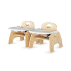 Foundations Easy Serve Low Wood Feeding Chairs Multipack, Adjustable Harness, Removable Dishwasher Safe Tray, No-Tip Base, Stackable Toddler Chairs, 2 Pack (7 inch)