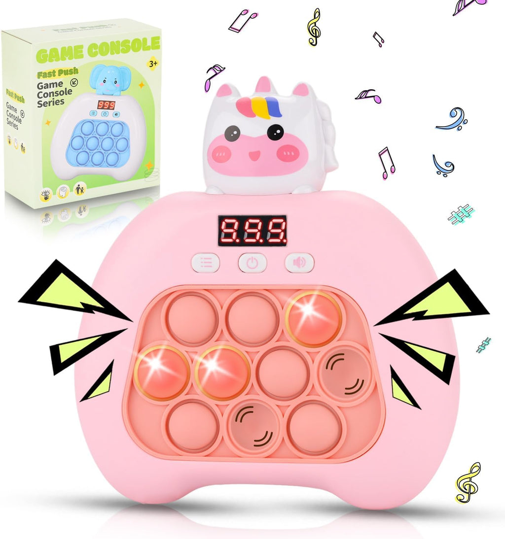 Quick Push Console Game, Pop Game Light up Fidget Toy, Handheld Puzzle Game Fast Push Bubble Game with Game Clearance Screen for Kids Teens Adults (Cute Unicorn)