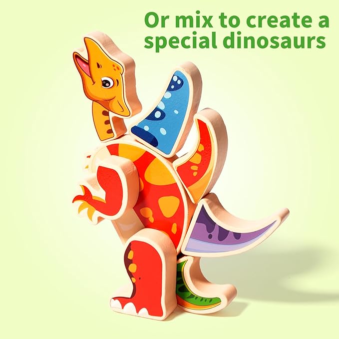 Wooden Take Apart Dinosaur Blocks Playset,Magnetic Dinosaur Building Toys,STEM Montessori Educational Fine Motor Skill Learning Birthday Gift for 3 4 5 6+ Years Old Boy Girl Kids