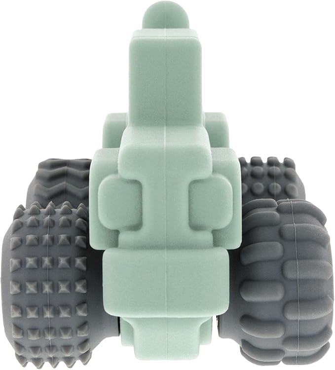 Nuby Silicone Teether Toy for Babies – Textured Teething Car with Moving Wheels, Easy to Hold, Soothes Sore Gums, Encourages Tactile Development & Hand-Eye Coordination, Green Jeep