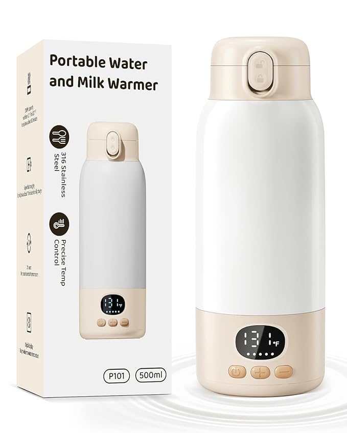 Portable Bottle Warmer for Travel, 17 Ounces Milk Warmer for Baby Breastmilk with Fast Heating & Precise Temp Control, Bottle Warmer for Car, Outdoors