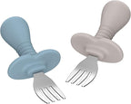 2 Pcs Baby Forks Toddler Forks for Self Feeding, Kids Forks with Silicone Round Handle, Stainless Steel Toddler Utensils Children Safe Silverware Set, Anti-Choke Design, BPA Free