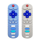 Baby Teething Toys, Food Grade Silicone Teether for Babies 3 6 12 18 Months, TV Remote Shape Toddlers Chew Toys, Freezer BPA Free (Blue+Beige)