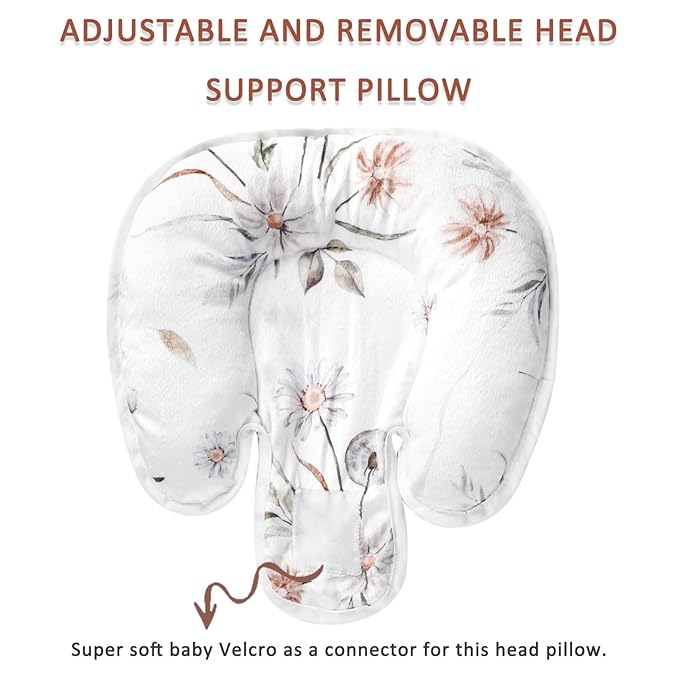 2 in 1 Infant Car Seat Insert, Car Seat Head Support Baby Girls Boys, Soft Newborn Carseat Insert Cushion, Perfect for Carseats, Strollers, Swings (White Flower)