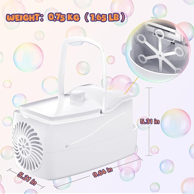 Bubble Machine, Automatic Bubble Blower for Kids, 18000+ Bubbles Per Minute with 2 Speed Settings, Battery/USB Powered Bubble Maker for Toddlers, Outdoor Birthday Parties, Weddings (White)