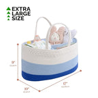 Baby Diaper Caddy Organizer, Extra Large Cotton Rope Nursery Diaper Basket, Changing Table Organizer, Portable Tote Bag with Divider, Car Storage, Baby Shower Gifts for Newborn Boys - Blue