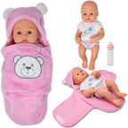 Gift Boutique Newborn 12" Baby Doll Girl With Swaddle Blanket & Accessories - Realistic Doll With Disappearing Milk Bottle, Clothes, Pink Cuddly Blanket - First Pretend Playset Toy for Girls