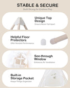 Teepee Tent for Kids with Inflatable Airbed, String Lights, Balloons, Pump, Washable Slumber Party Tent Indoor Outdoor for Girls Boys, Children Tipi Playhouse for Playtime and Sleepover