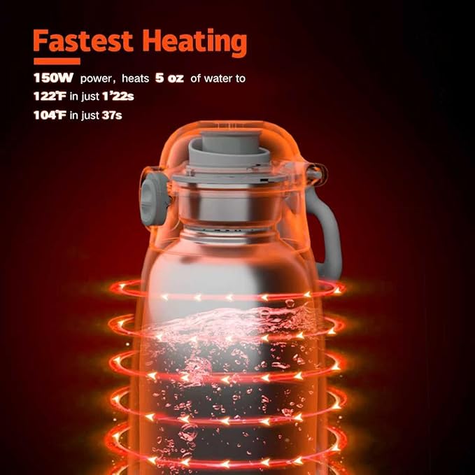 Portable Bottle Warmer for Travel,150W Fast Heating and Charging 17.5oz Large Capacity& Extended Battery Life,Bottle Warmer On The Go for Baby Essentials