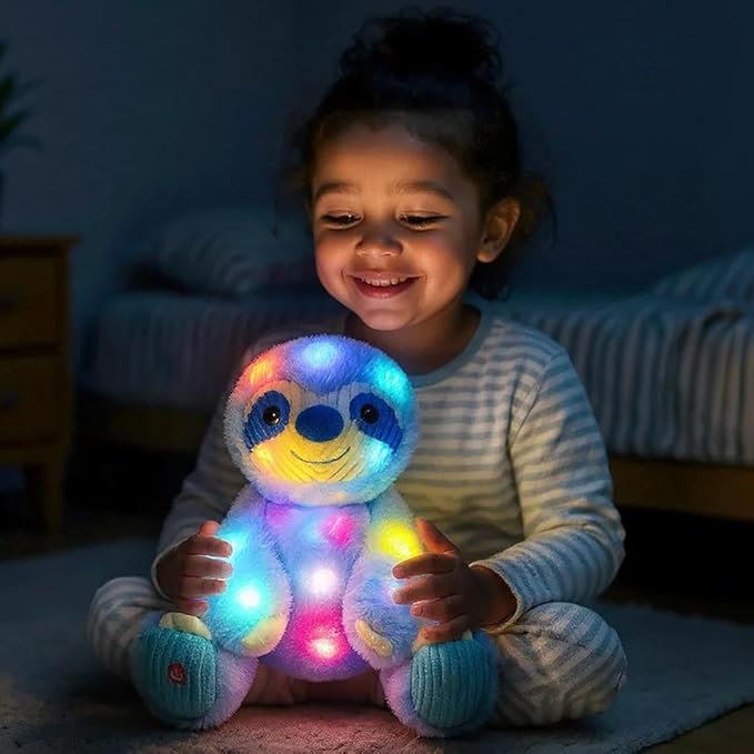Cuteoy Light-up Plush Blue Sloth LED Stuffed Animal Birthday Christmas Plushies Toy Gifts for Kids Toddler Girls, 10.5"