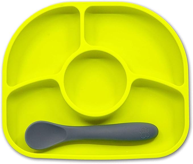 bblüv - Yümi – Food Grade Silicone, BPA-Free, Suction Plate, Microwave & Dishwasher Safe, Anti-Spill Plate & Spoon Set w/Baby Utensils - for Baby & Toddler