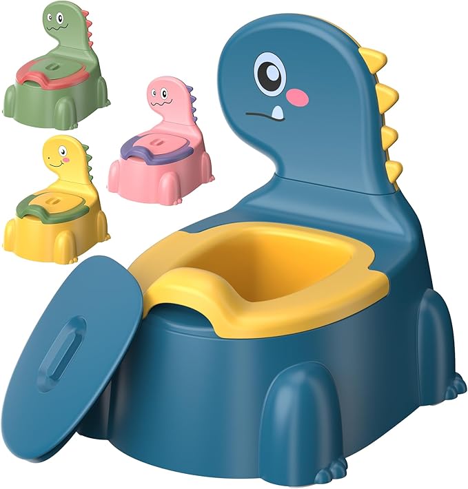 Potty Training Toilet Toddler Potty Chair Kids Boys Girls Dinosaur Animal Comfortable Potties Training Seat for Childrens Ages 1-3 Portable Baby Toilets with Lid Back Easy to Clean Potty Trainer,Blue