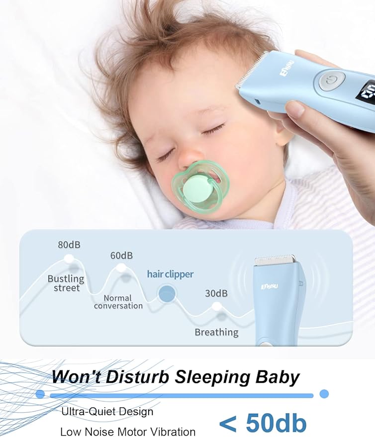 Baby Hair Clippers, Low Noise Hair Trimmer for Kids, Waterproof USB Rechargeable Cordless Haircut Kit with LCD Display, Blue