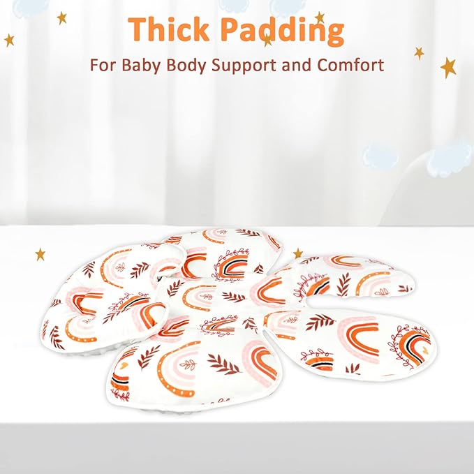 Pea Pod Baby Car Seat Head Support for Newborn, 2 in 1 Infant Car Seat Head Support for Boys Girls Extra Soft Breathable Baby Car Seat Cushion Insert for Strollers, Swings, and Bouncers, Boho Rainbow